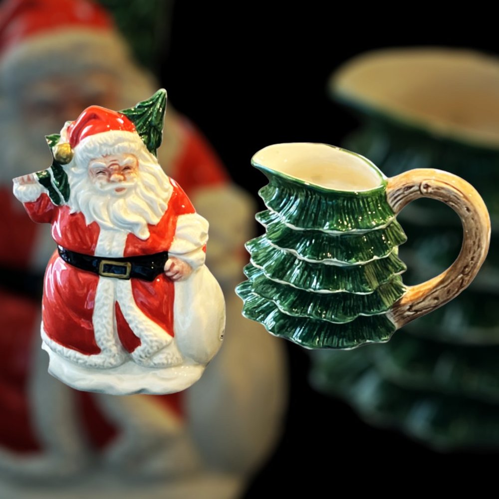 1989 TIMELESS TREASURES German Christmas Tree Creamer-Santa Figurine Suger Bowl